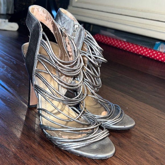 BCBGeneration Shoes - BCBG Generation pewter silver metallic strappy high heel sandals size 8.5 Pashas